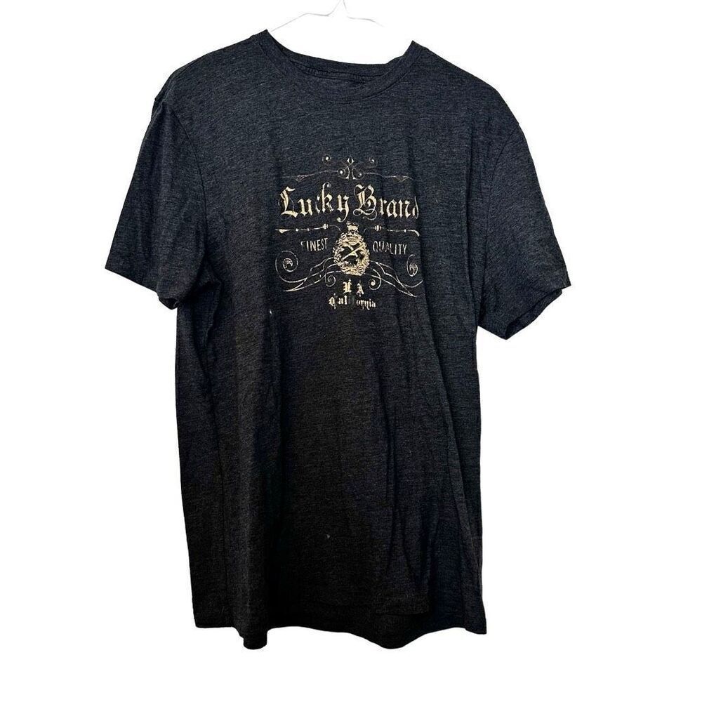 Lucky Brand Crew Neck Short Sleeve Logo Graphic Tee Heather Charcoal Large